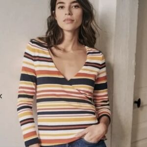 Sezane Adela Wrap Blouse Multi Stripw Small NWOT